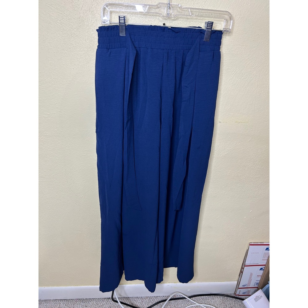 Lepunuo Royal Blue Wide Leg Paperbag Waist Pants Tie Belt Size Medium NWT